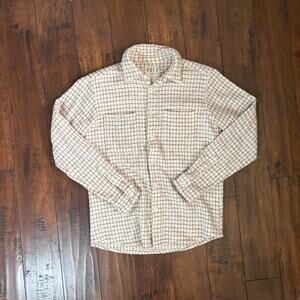 VSTR Premium Button Up Shirt Jacket Mens M White Grid Pattern Vintage Casual